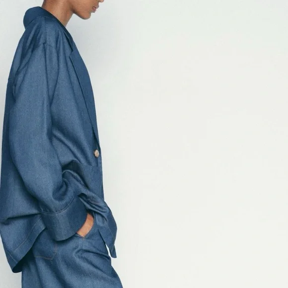 Denim effect Blue Oversized Women's Blazer - Picture 5 of 12